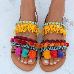 Fashion boho color tassel flat sandals