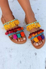 Fashion boho color tassel flat sandals