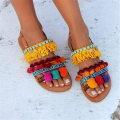 Fashion boho color tassel flat sandals