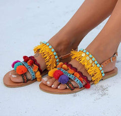 Fashion boho color tassel flat sandals