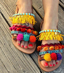 Fashion boho color tassel flat sandals