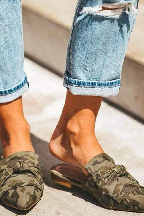 Chic spetsiga tå kamouflage båge platt tofflor 