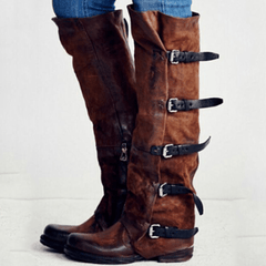 Ruffle Knä Boot med Spänne 