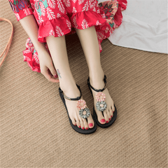 Fashion vintage flower bohemian ethnic flat sandals