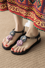 Fashion vintage flower bohemian ethnic flat sandals