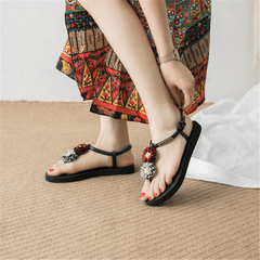 Fashion vintage flower bohemian ethnic flat sandals