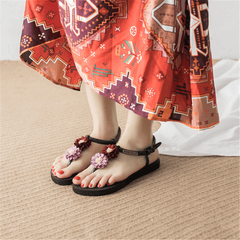 Fashion vintage flower bohemian ethnic flat sandals