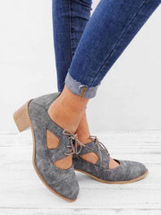 High-Heeled Thick With Large Size Laser Lace-Up Women's Shoes