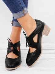 High-Heeled Thick With Large Size Laser Lace-Up Women's Shoes