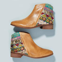 Vintage Classic Jacquard Stitching Ankle Boots