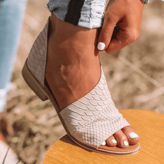 Women Leather   Flat Heel Patchwork Sandals