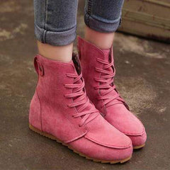 Vanliga platt fuskmocka Criss Cross Rund Toe Casual Boots