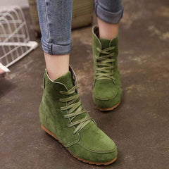 Vanliga platt fuskmocka Criss Cross Rund Toe Casual Boots