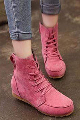 Vanliga platt fuskmocka Criss Cross Rund Toe Casual Boots