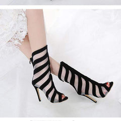 Wire Mesh Fish Mouth Stiletto Heels Shoes