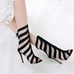 Wire Mesh Fish Mouth Stiletto Heels Shoes