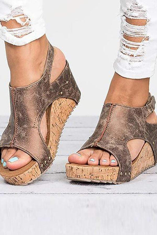 Peep Toe PU-blockerande krok-ögla sandaler Skor 