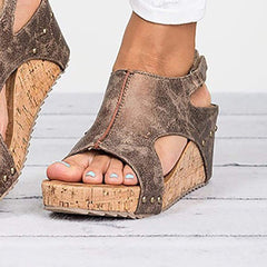 Peep Toe PU-blockerande krok-ögla sandaler Skor 