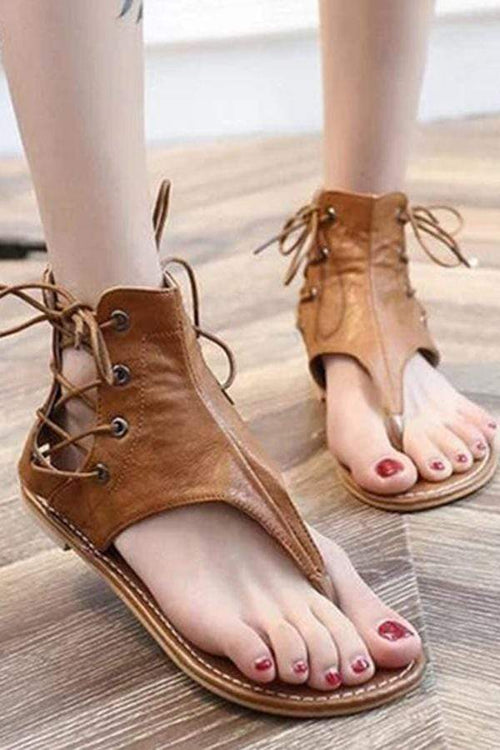 Lace-Up PU Flip-Flops Sandals With Zipper Woman Shoes