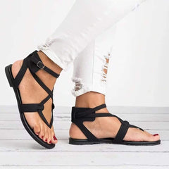 Large Size Adjustable Buckle Flat PU Sandals Woman Shoes