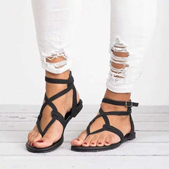 Large Size Adjustable Buckle Flat PU Sandals Woman Shoes