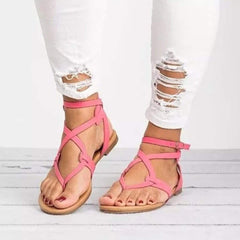 Large Size Adjustable Buckle Flat PU Sandals Woman Shoes