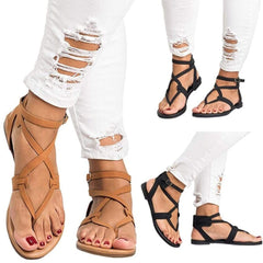 Large Size Adjustable Buckle Flat PU Sandals Woman Shoes