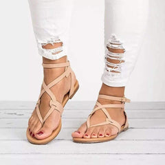 Large Size Adjustable Buckle Flat PU Sandals Woman Shoes