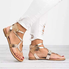 Large Size Adjustable Buckle Flat PU Sandals Woman Shoes