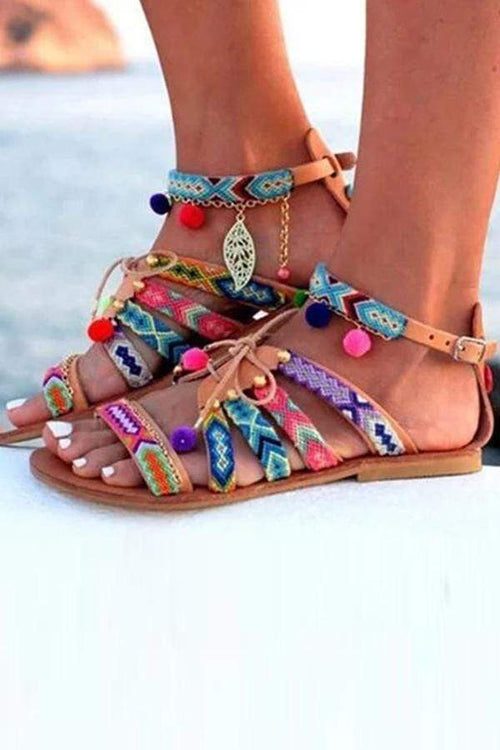 Bohemian Multicolor Buckle Sandals Woman Shoes