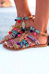 Bohemian Multicolor Buckle Sandals Woman Shoes