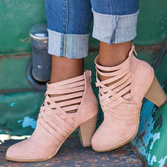 Sexiga ren färg tjocka högklackade stövlar 