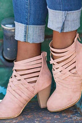 Sexiga ren färg tjocka högklackade stövlar 