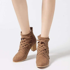 Sexiga ren färg tjocka högklackade stövlar 