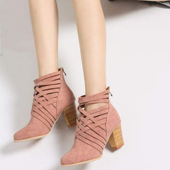 Sexiga ren färg tjocka högklackade stövlar 