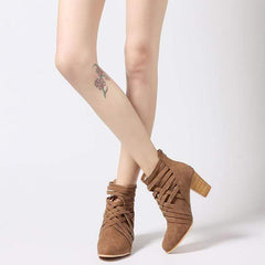 Sexiga ren färg tjocka högklackade stövlar 