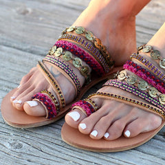 modevova Bohemian Flat Peep Toe Casual Tofflor 