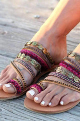 modevova Bohemian Flat Peep Toe Casual Tofflor 