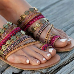 modevova Bohemian Flat Peep Toe Casual Tofflor 