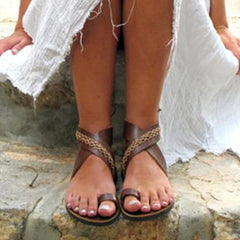 Bohemian Flat Ankel Strap Peep Toe Beach Casual Gladiator Sandaler 