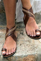 Bohemian Flat Ankel Strap Peep Toe Beach Casual Gladiator Sandaler 