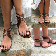 Bohemian Flat Ankel Strap Peep Toe Beach Casual Gladiator Sandaler 