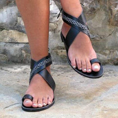 Bohemian Flat Ankel Strap Peep Toe Beach Casual Gladiator Sandaler 