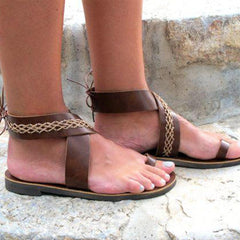 Bohemian Flat Ankel Strap Peep Toe Beach Casual Gladiator Sandaler 