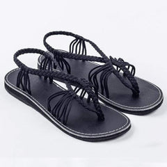 Vanlig platt fotledsrem Peep Toe Casual platta sandaler 