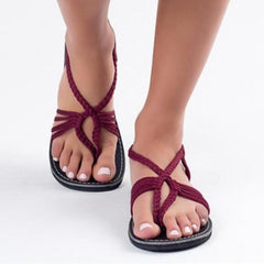 Vanlig platt fotledsrem Peep Toe Casual platta sandaler 