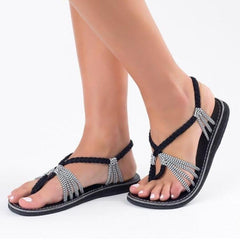 Vanlig platt fotledsrem Peep Toe Casual platta sandaler 