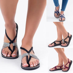 Vanlig platt fotledsrem Peep Toe Casual platta sandaler 