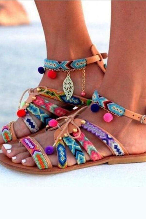 Bohemian  Flat  Ankle Strap  Peep Toe  Casual Outdoor Gladiator Sandals