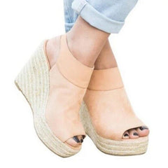 Plain  High Heeled  Velvet  Ankle Strap  Peep Toe  Date Wedge Sandals